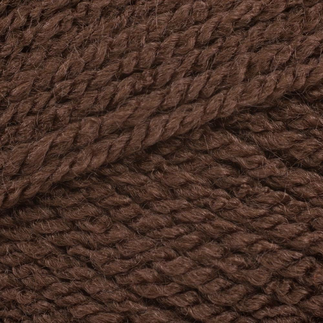 Close-up picture of Stylecraft Special DK yarn in shade Walnut. It is a deep brown color.