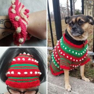 Cheer for the Elves Set Bundle - Dog Sweater, Ponytail Hat and Scrunchie