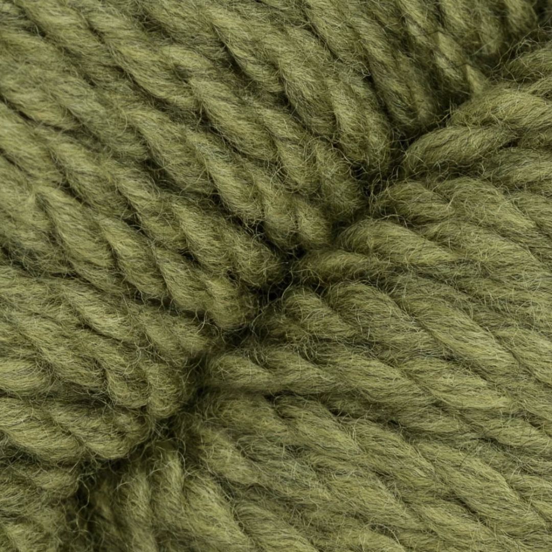 A close-up of olive green yarn.