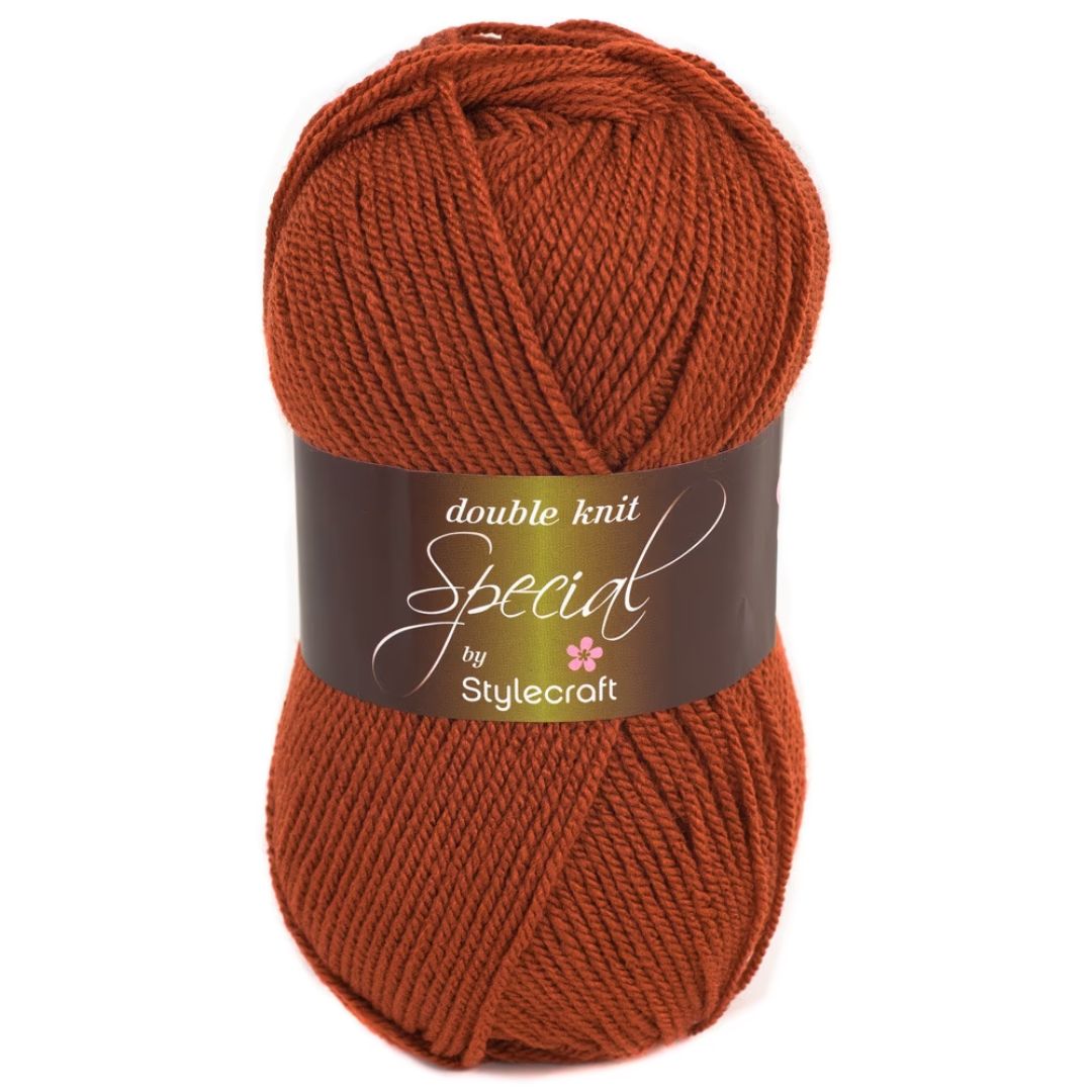 A reddish-brown skein of yarn.