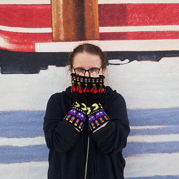 Arcade Nights fingerless mittens