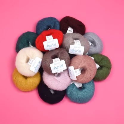 A pile of Berroco Aerial mohair silk yarn