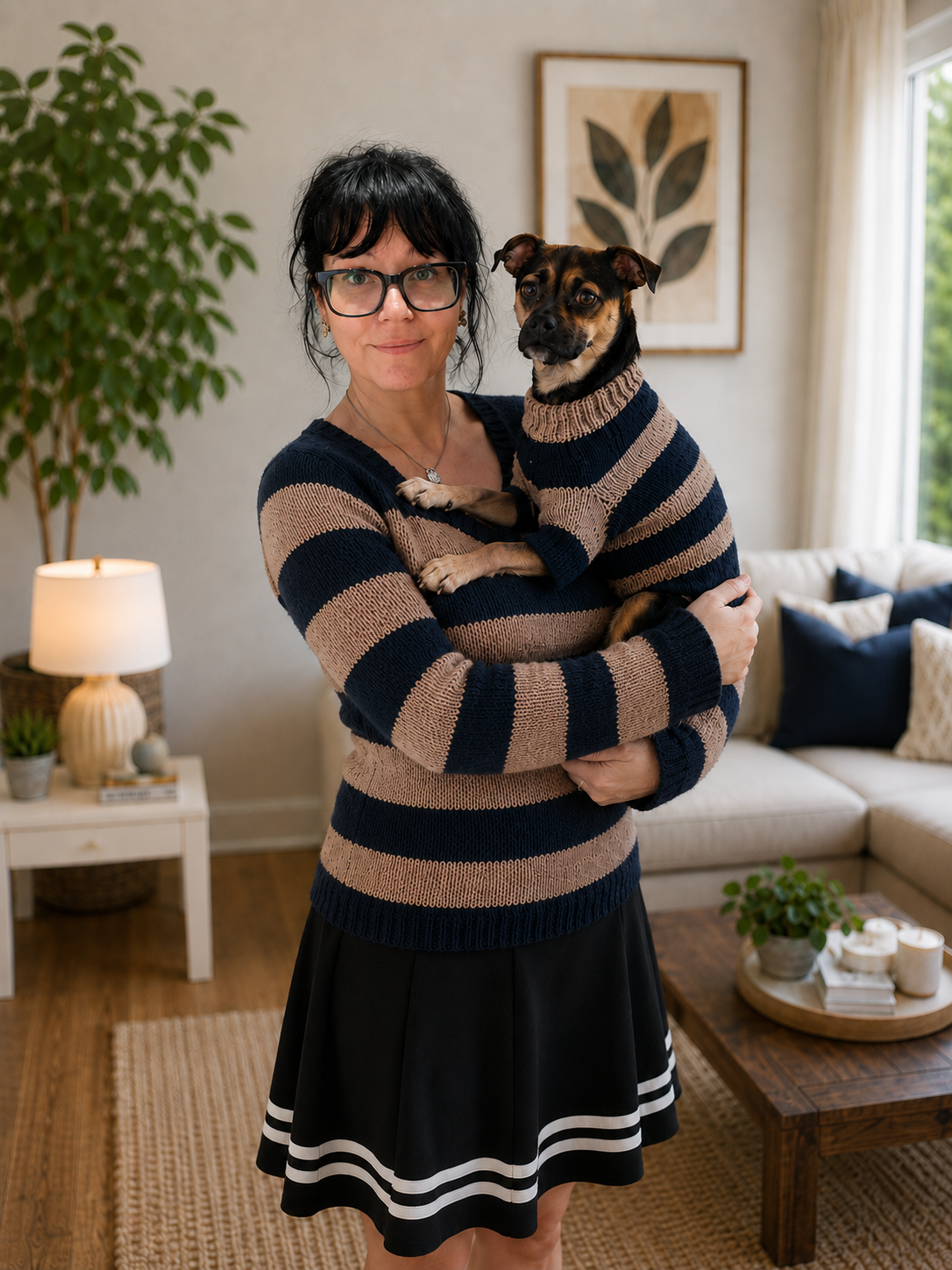 Mrs Shank Knits designer with Nacho