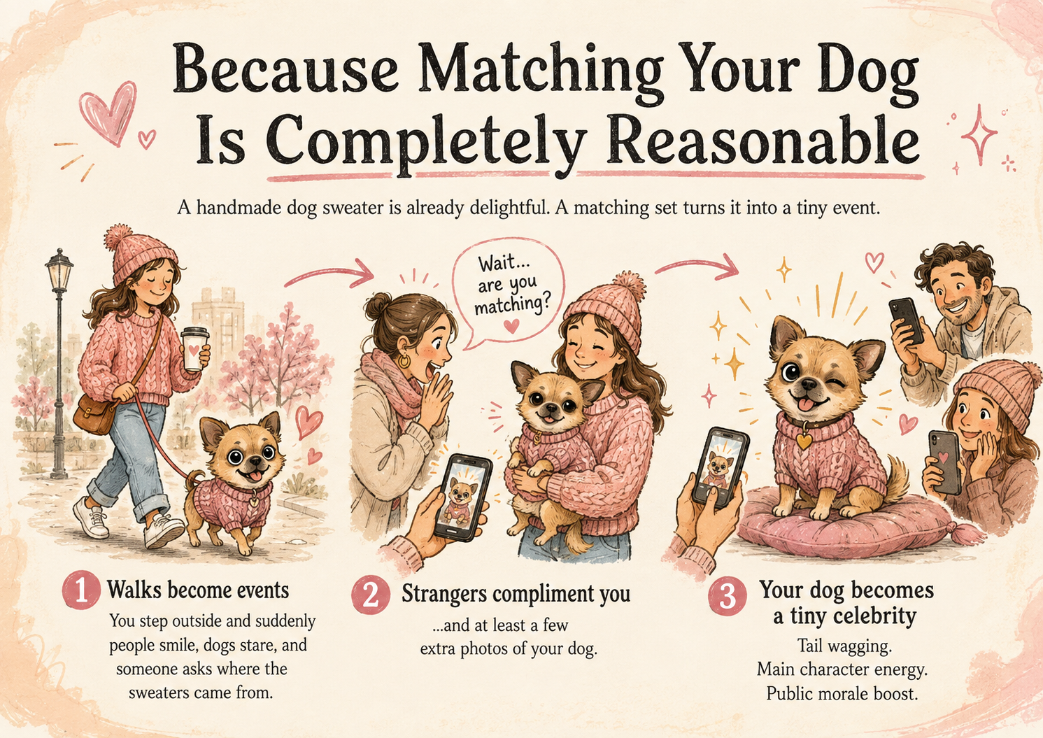 Illustrated comic explaining why matching your dog is completely reasonable