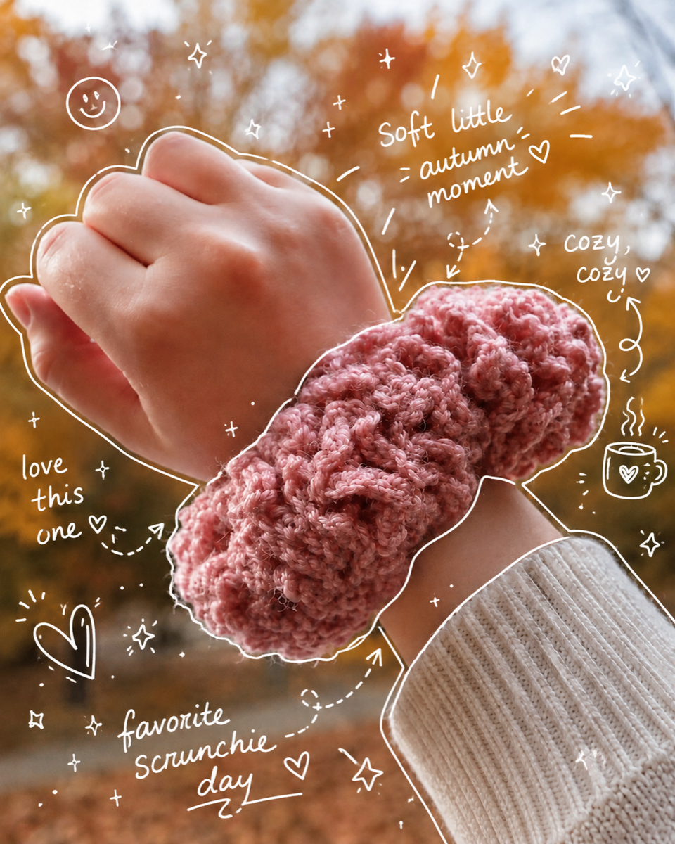 Dr. Finkelstein's Brain Scrunchie with playful hand-drawn doodles over the photo