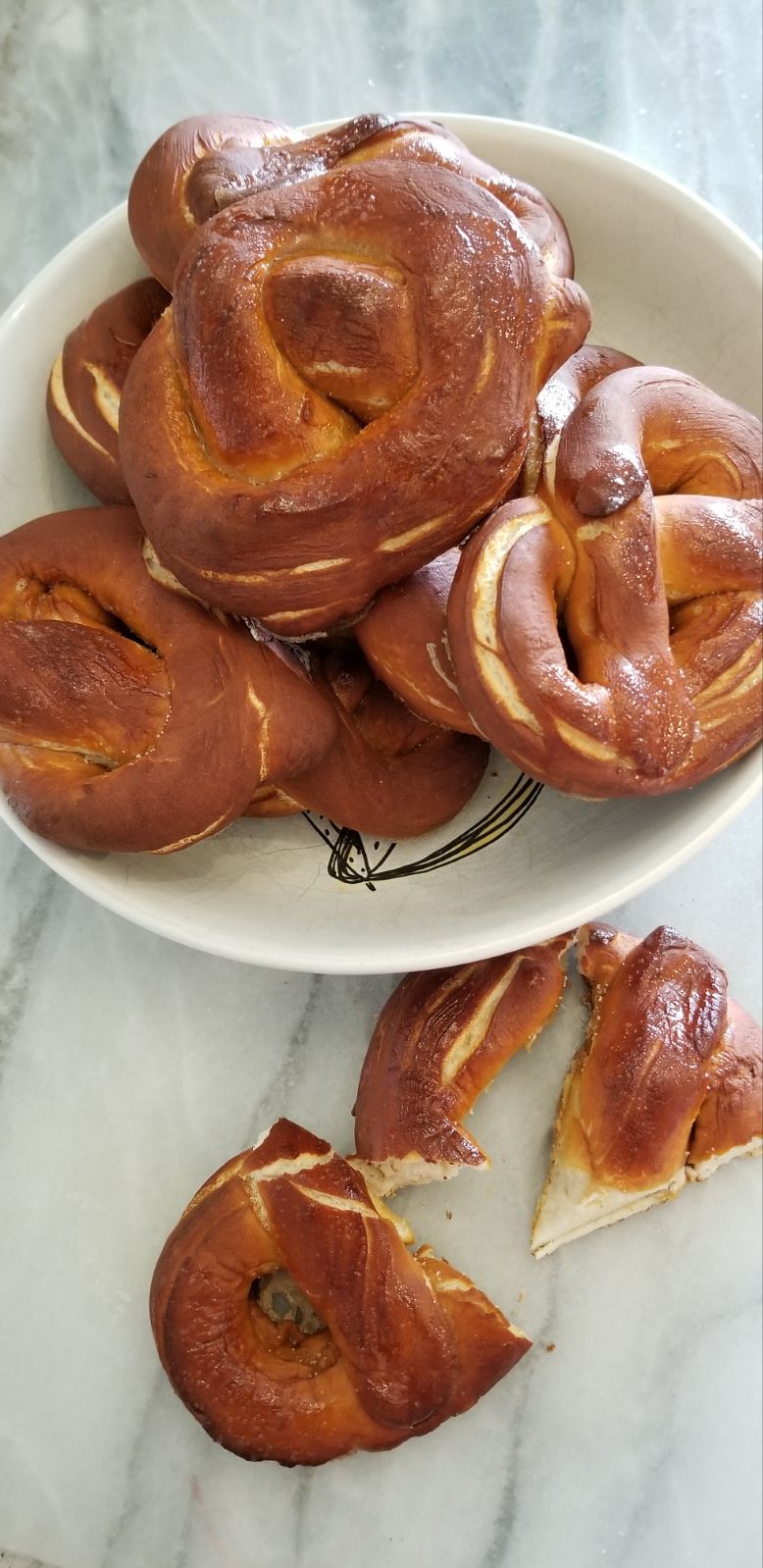 Freshly baked braided buns