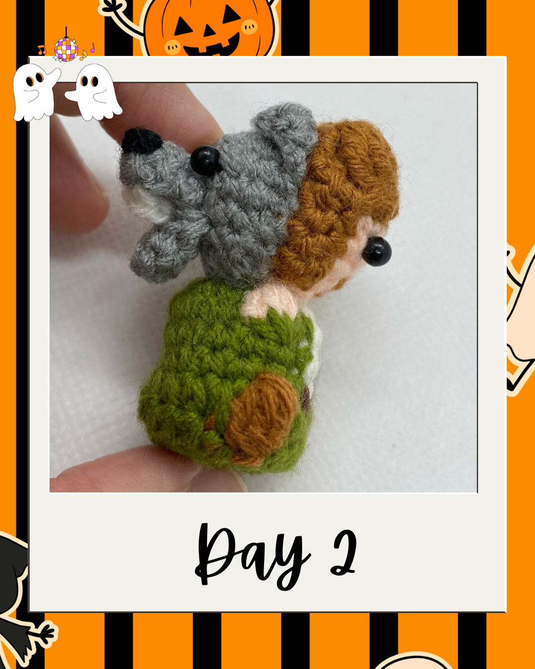 Day 2 Haunted Yarn Ball pattern revealer card.
