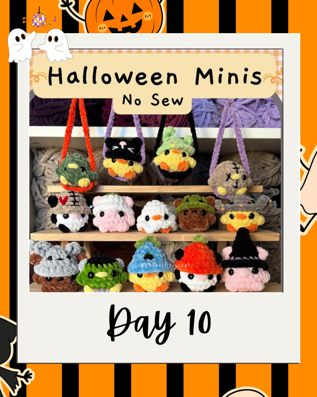 Day 10 Haunted Yarn Ball pattern revealer card.