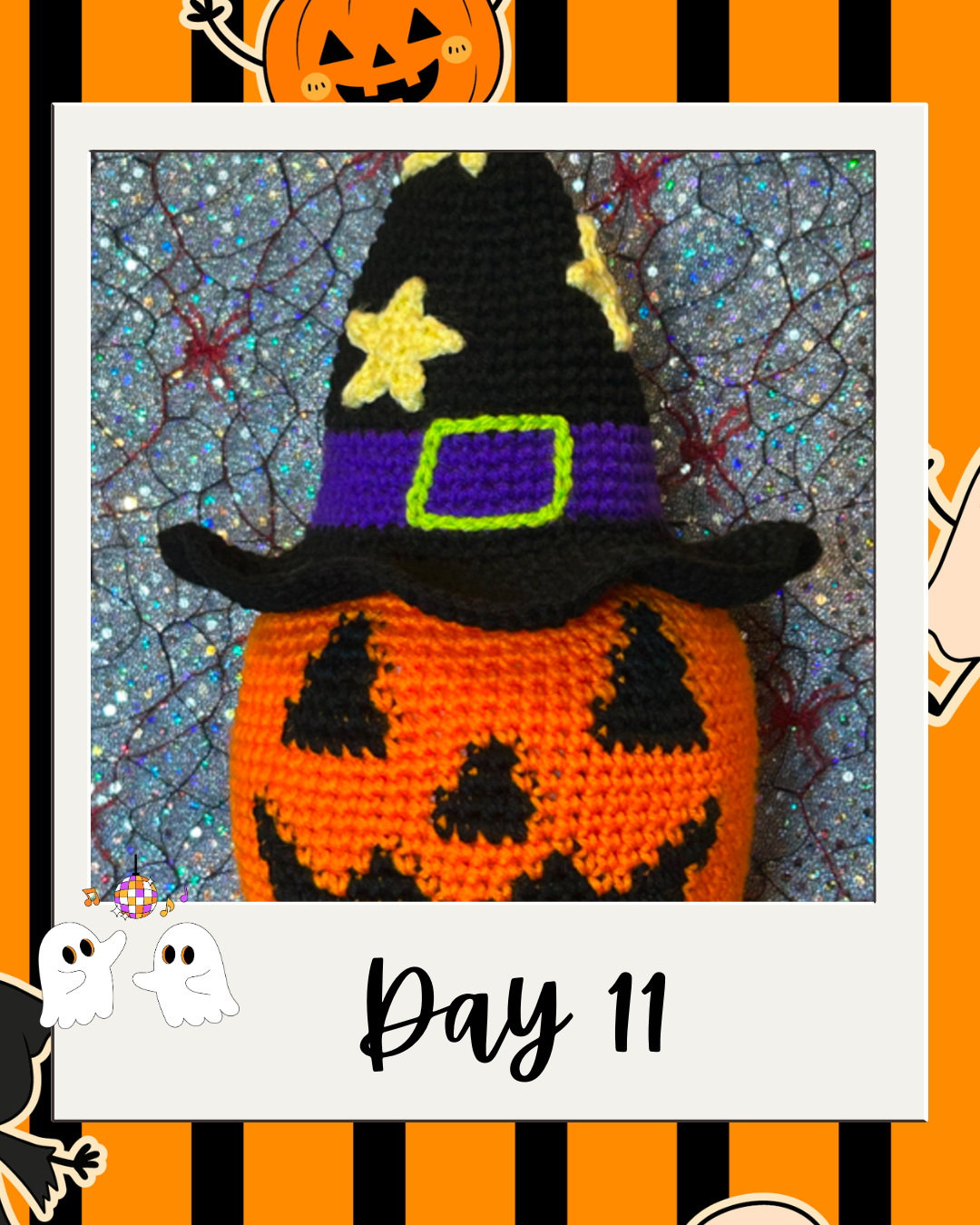 Day 11 Haunted Yarn Ball pattern revealer card.