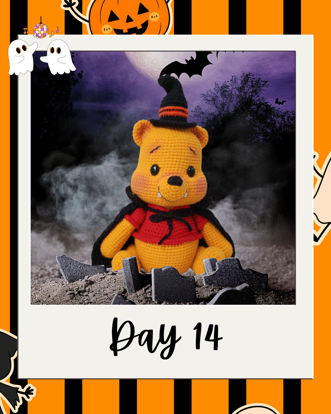 Day 14 Haunted Yarn Ball pattern revealer card.