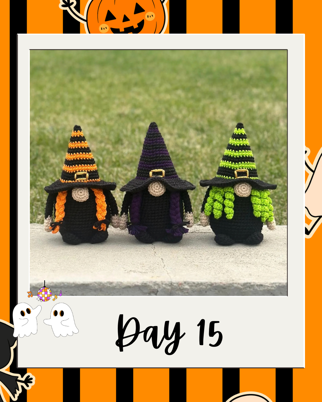 Day 15 Haunted Yarn Ball pattern revealer card.