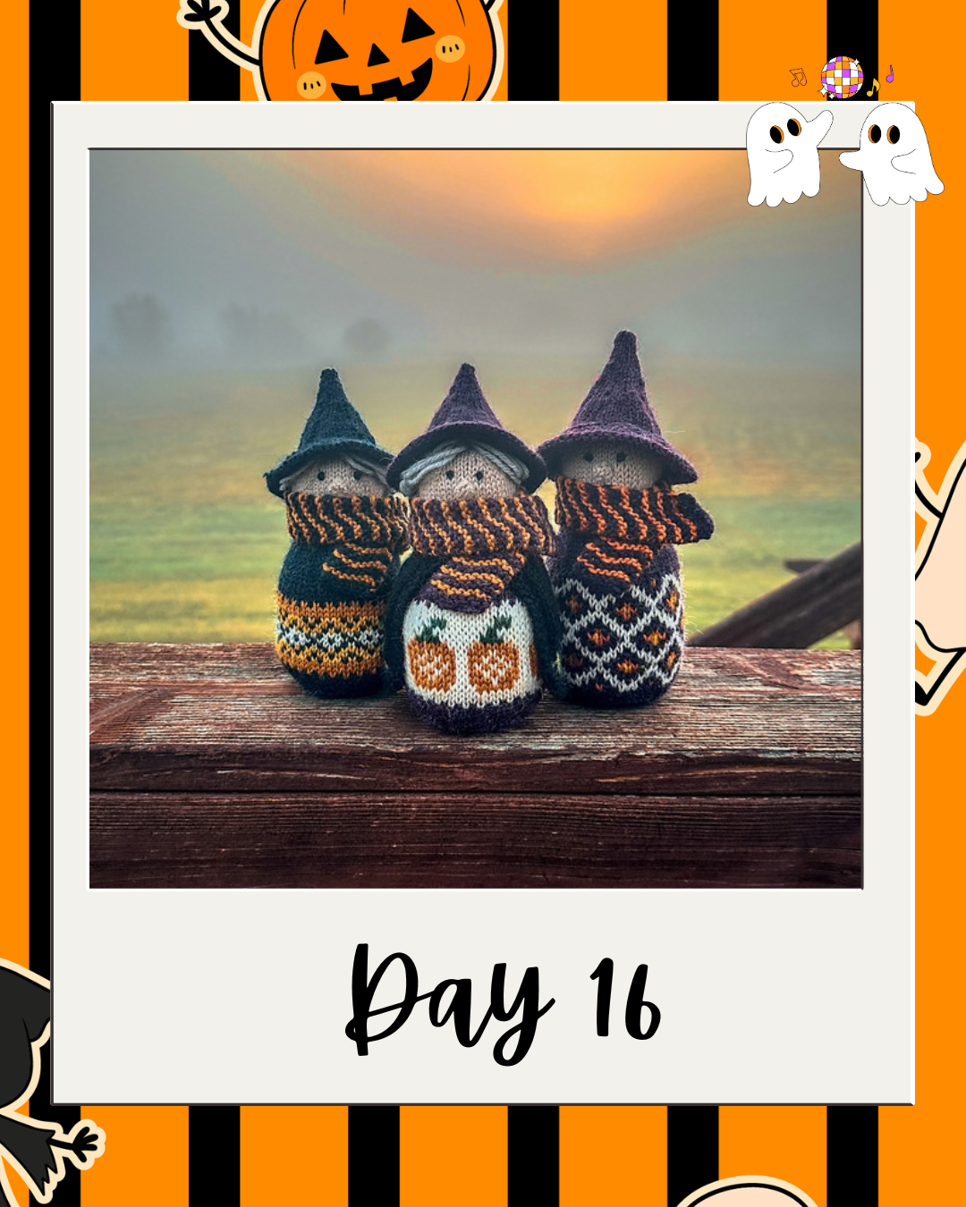 Day 16 Haunted Yarn Ball pattern revealer card.