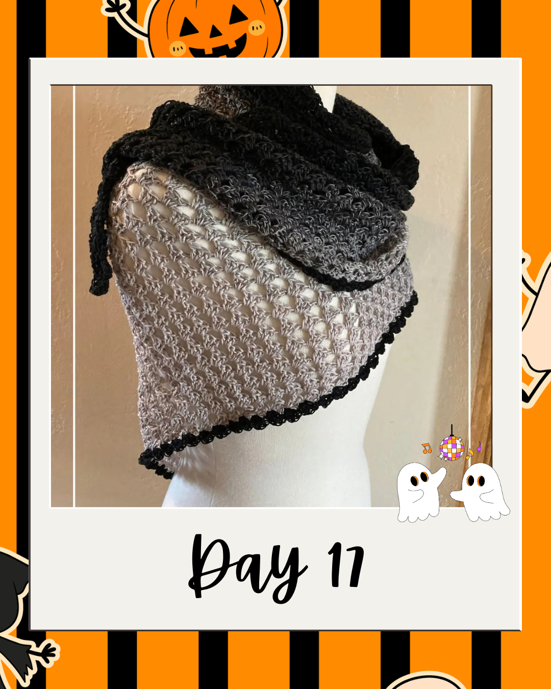 Day 17 Haunted Yarn Ball pattern revealer card.