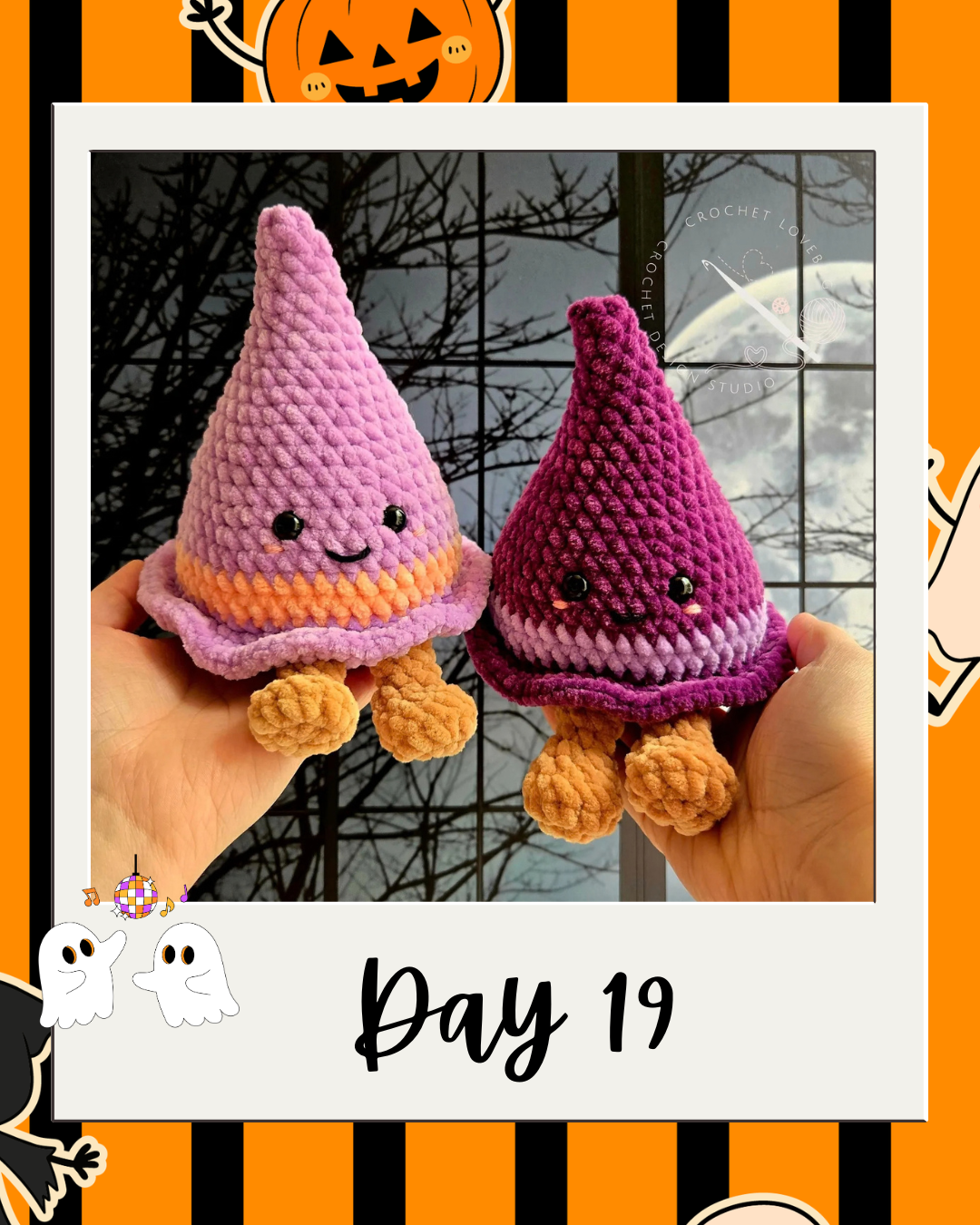 Day 19 Haunted Yarn Ball pattern revealer card.