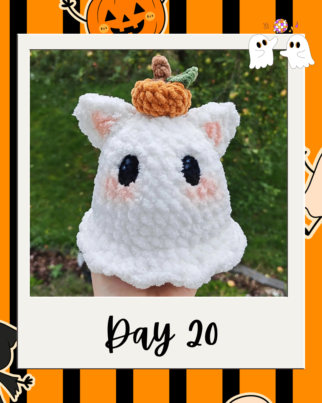 Day 20 Haunted Yarn Ball pattern revealer card.