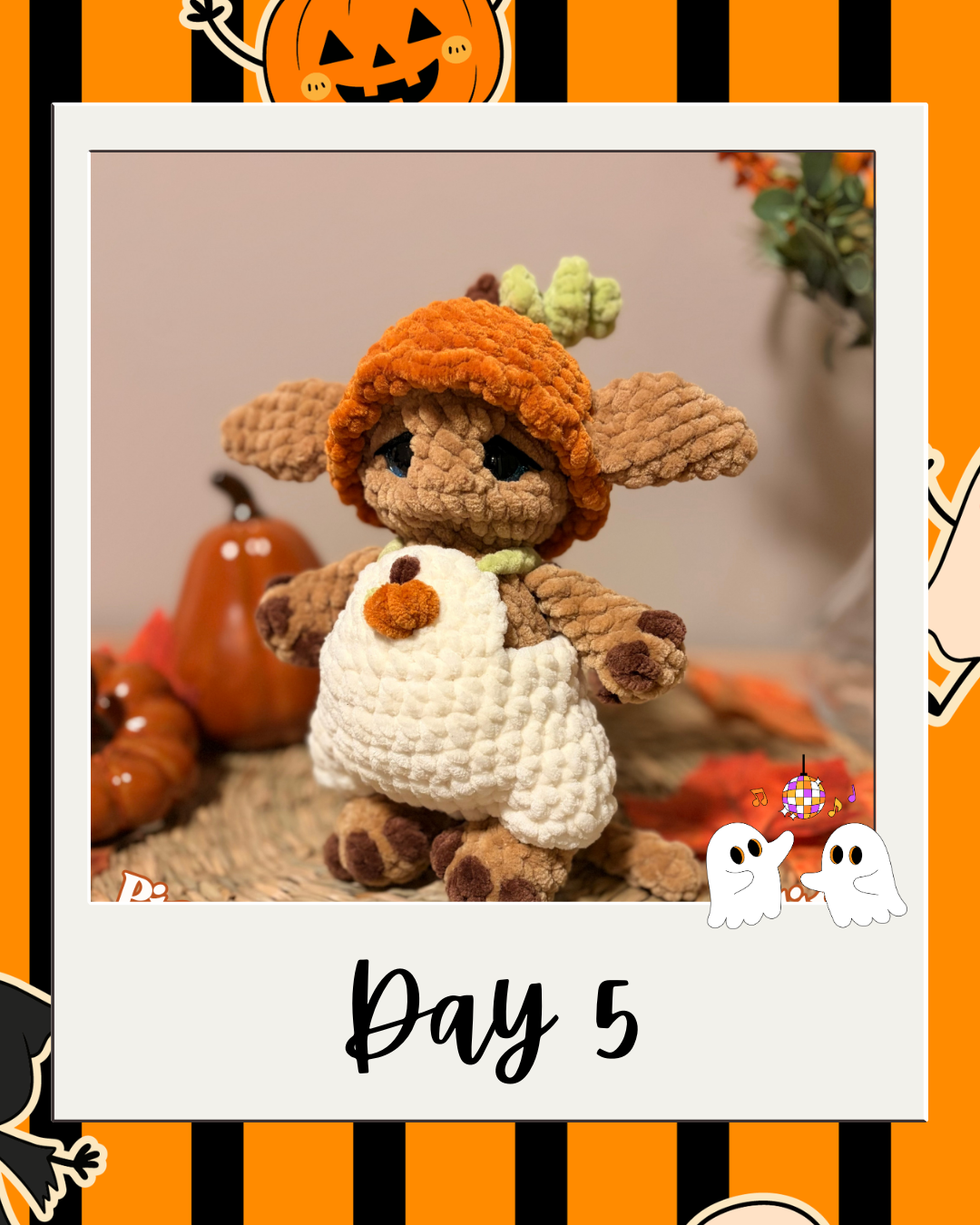 Day 5 Haunted Yarn Ball pattern revealer card.