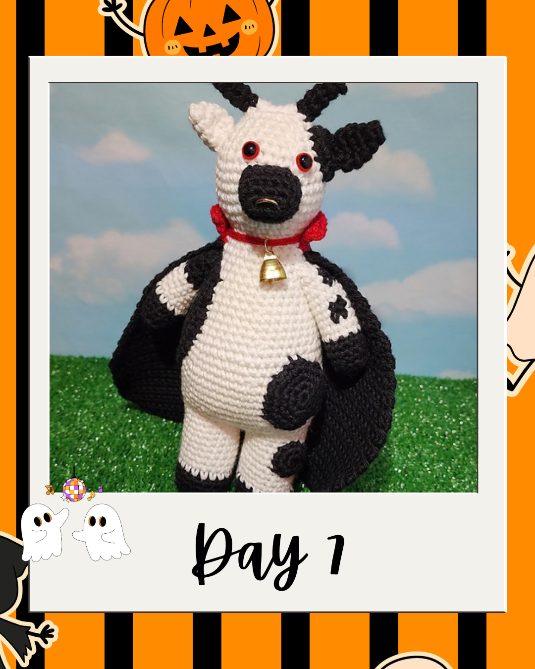 Day 7 Haunted Yarn Ball pattern revealer card.