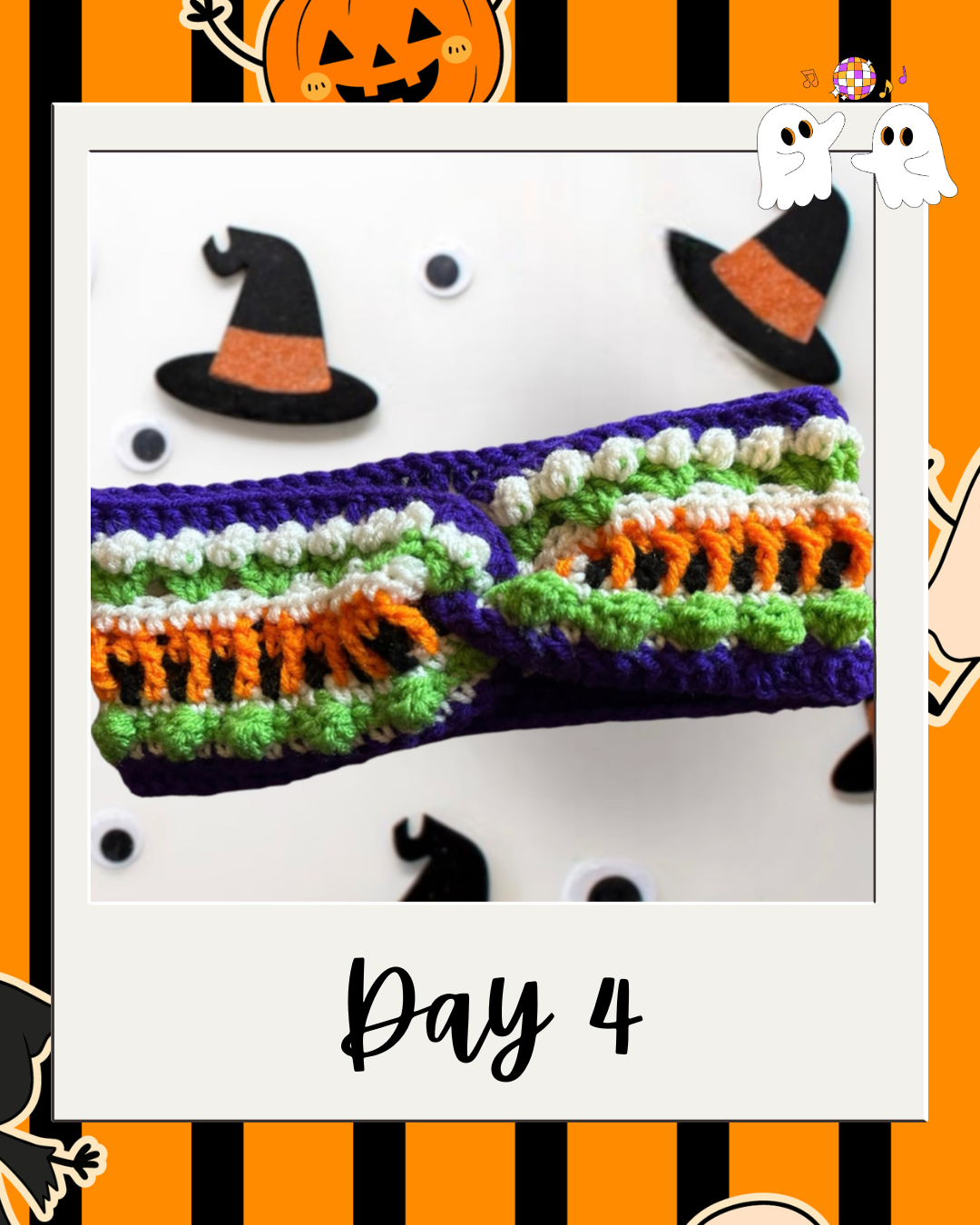 Day 4 Haunted Yarn Ball pattern revealer card.