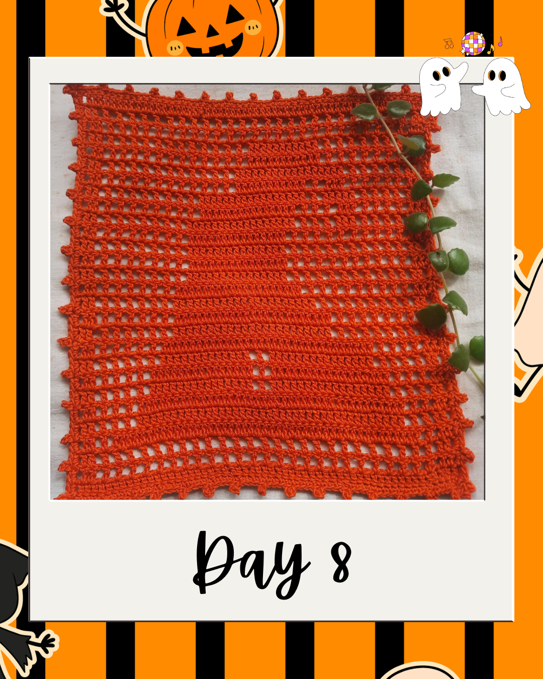 Day 8 Haunted Yarn Ball pattern revealer card.