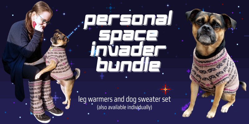 space invader dog sweater and legwarmers